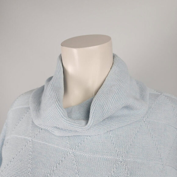 Marble Light Blue Cotton High Neck Knit Sweater Size XL - Picture 2 of 8